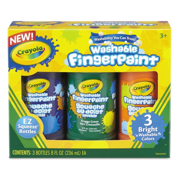 Crayola Washable Fingerpaint Pack, 3 Assorted Bright Colors, 8 oz Tube 55-1311